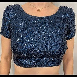 NWT Crop blue sequin top